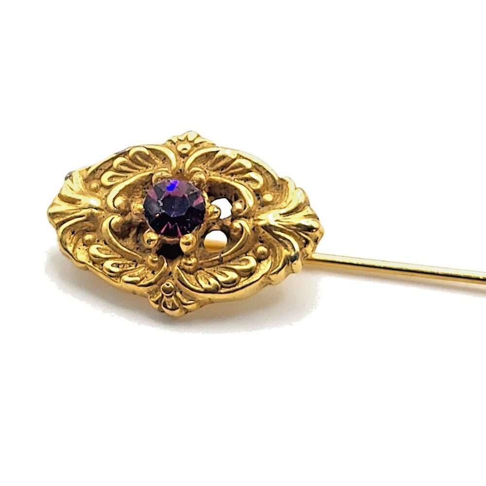 Antique Gold Plated Garnet Hat Pin 2.5in